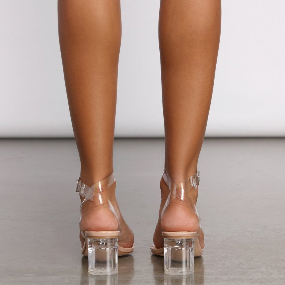 NEW🔥 Transparent Clear Nude Open Toe Lucite Low Block Heel Sandals Ankle Strap - Picture 5 of 8